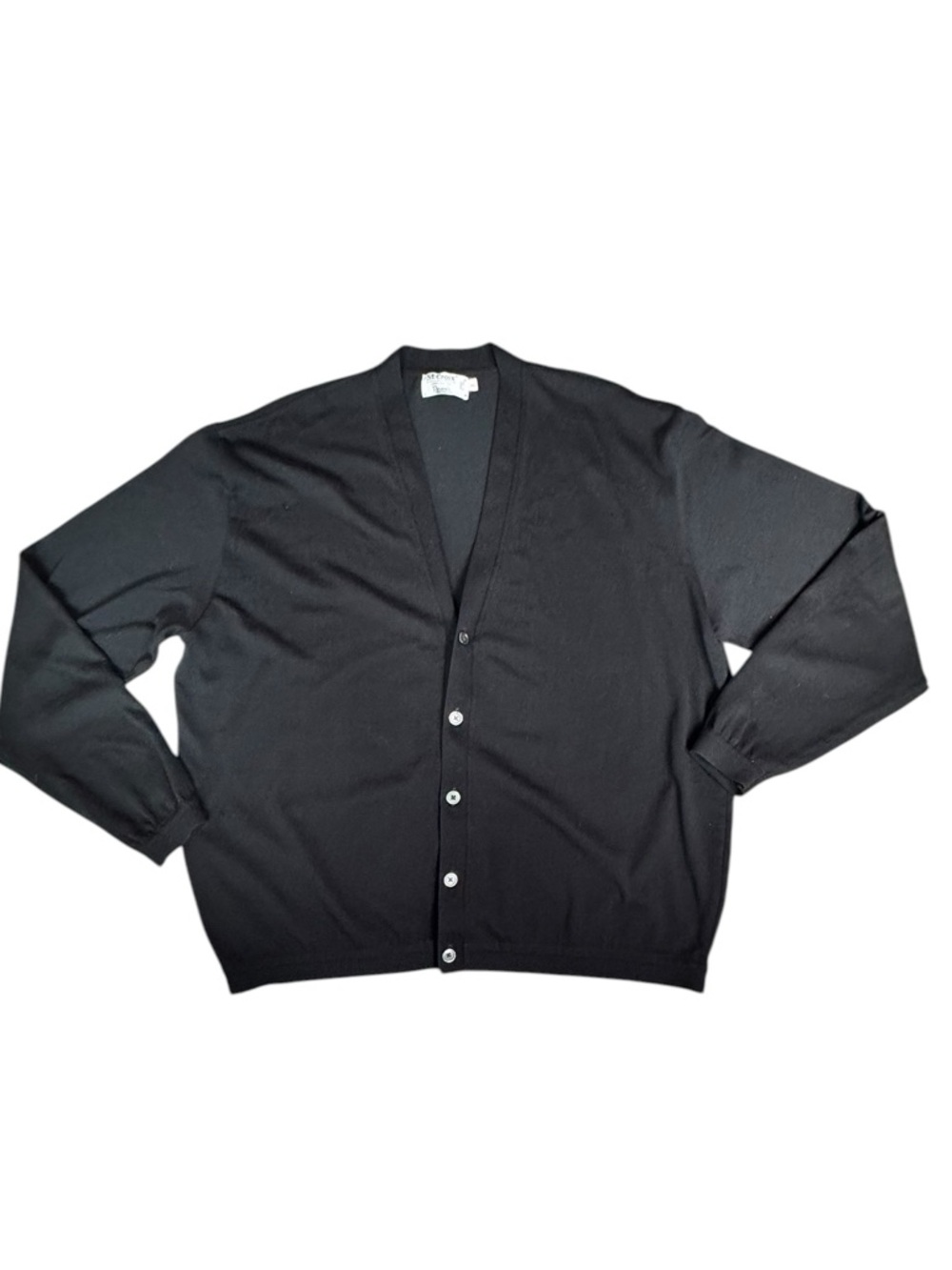 St Croix Wool Cardigan XXL Black Button Front Grandpa Core Quiet Luxury USA